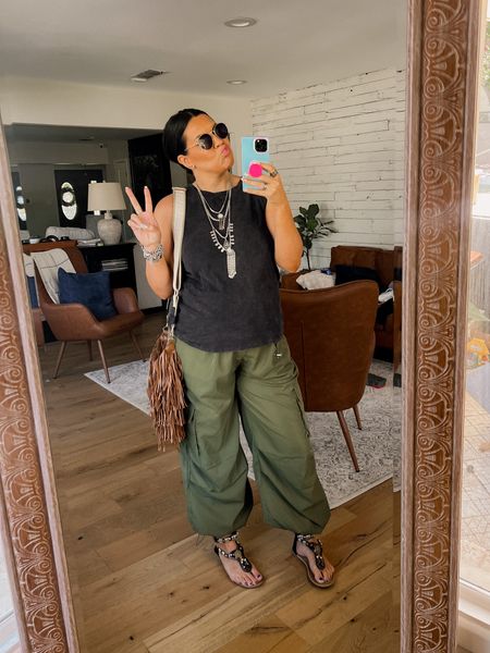 Cool mom outfit bump friendly. 
Amazon cargo pants: XL I would say these are a 12/14
Tank: Large
Sandals: TTS

#LTKunder50 #LTKstyletip #LTKbump