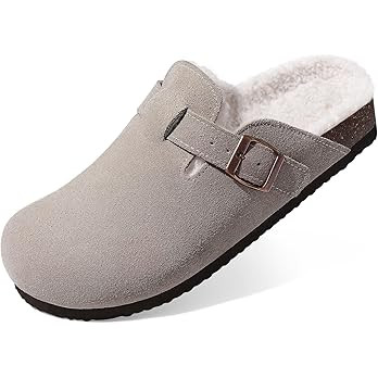 KIDMI Women's Fur Lined Suede Clogs Fuzzy Cork Footbed Mules Slip On Winter Potato Shoes | Amazon (US)