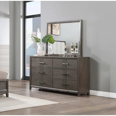 Kawona 6 Drawer 61.9" W Solid Wood Combo Dresser with Mirror | Wayfair North America