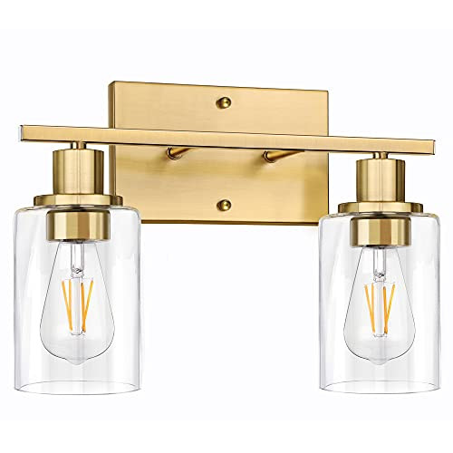2-Light Gold Bathroom Vanity Light Fixtures, Modern Wall Lighting with Clear Glass Shade, Brushed Br | Amazon (US)