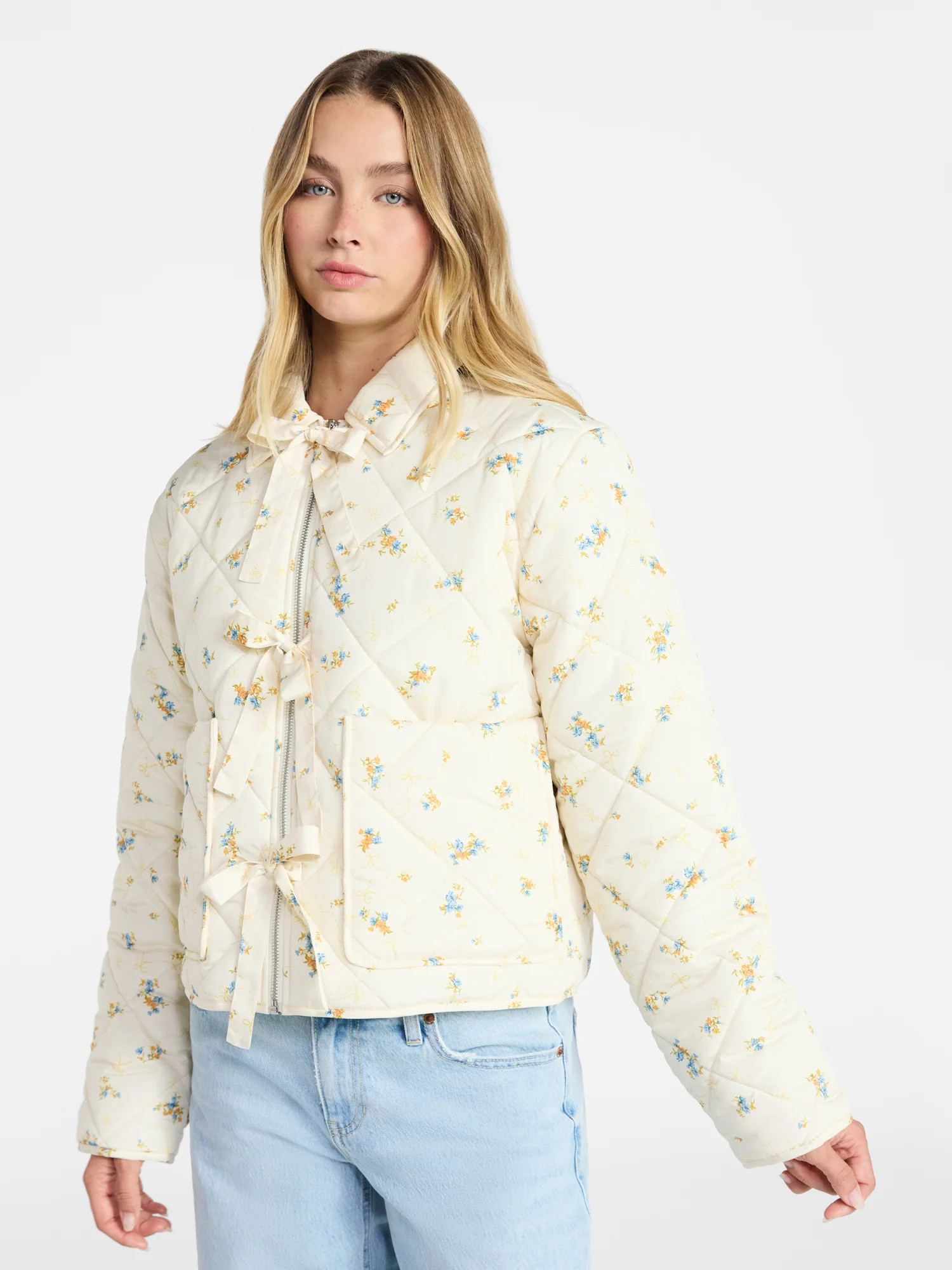 No Boundaries Quilted Bow Jacket, Women's XXS-XXL | Walmart (US)