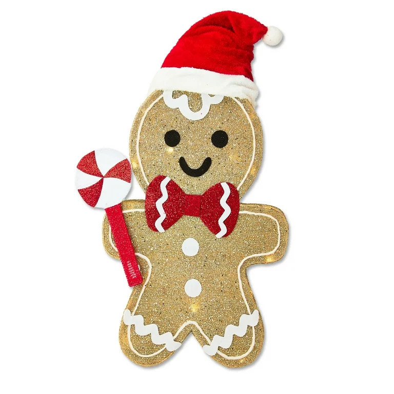 Decoración Navideña de Hombre de Jengibre con Oropel Iluminado para Interiores y Exteriores con... | Walmart (US)