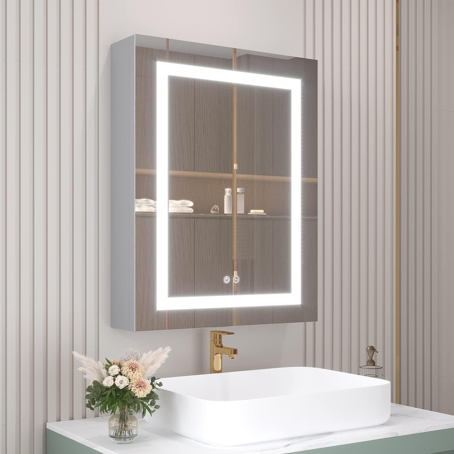 MIRPLUS 26x20 inch Bathroom Medicine Cabinet with LED Mirror, Anti-Fog, Waterproof, 6000K Single ... | Amazon (US)