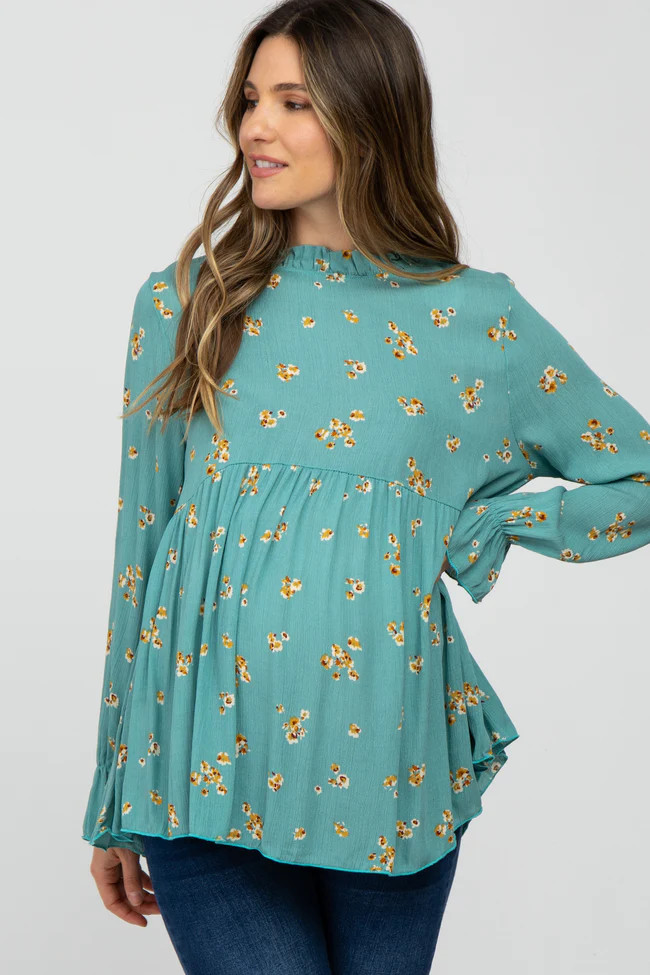 Teal Floral Babydoll Maternity Blouse | PinkBlush Maternity