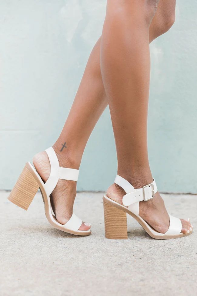 Lizzie White Block Heels | The Pink Lily Boutique