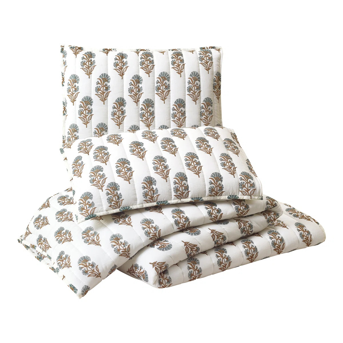 Mughal Flower Block Print 3-Piece Cotton Voile Quilt Set | Wayfair North America