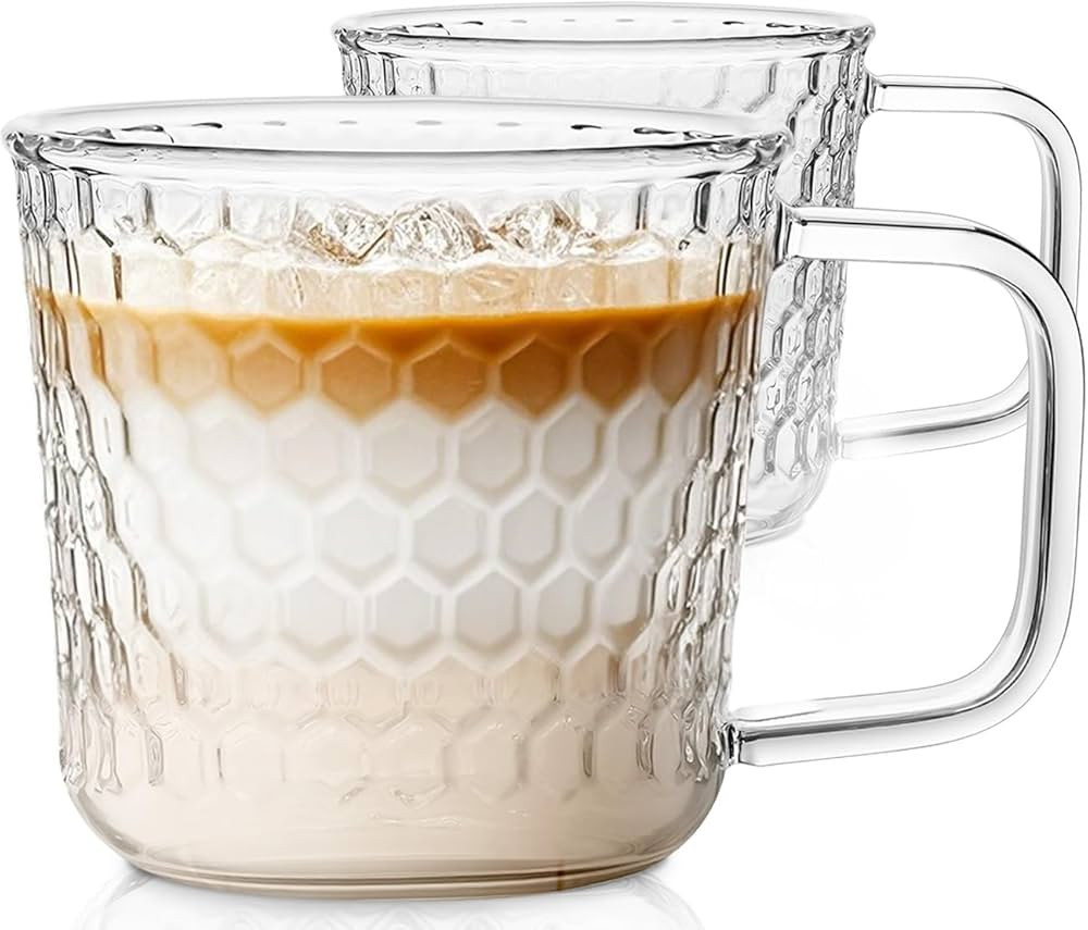 Aquach 16 Oz Glass Coffee Cups, Clear Tea Mugs with Handle, Microwave and Dishwasher Safe Home Of... | Amazon (US)