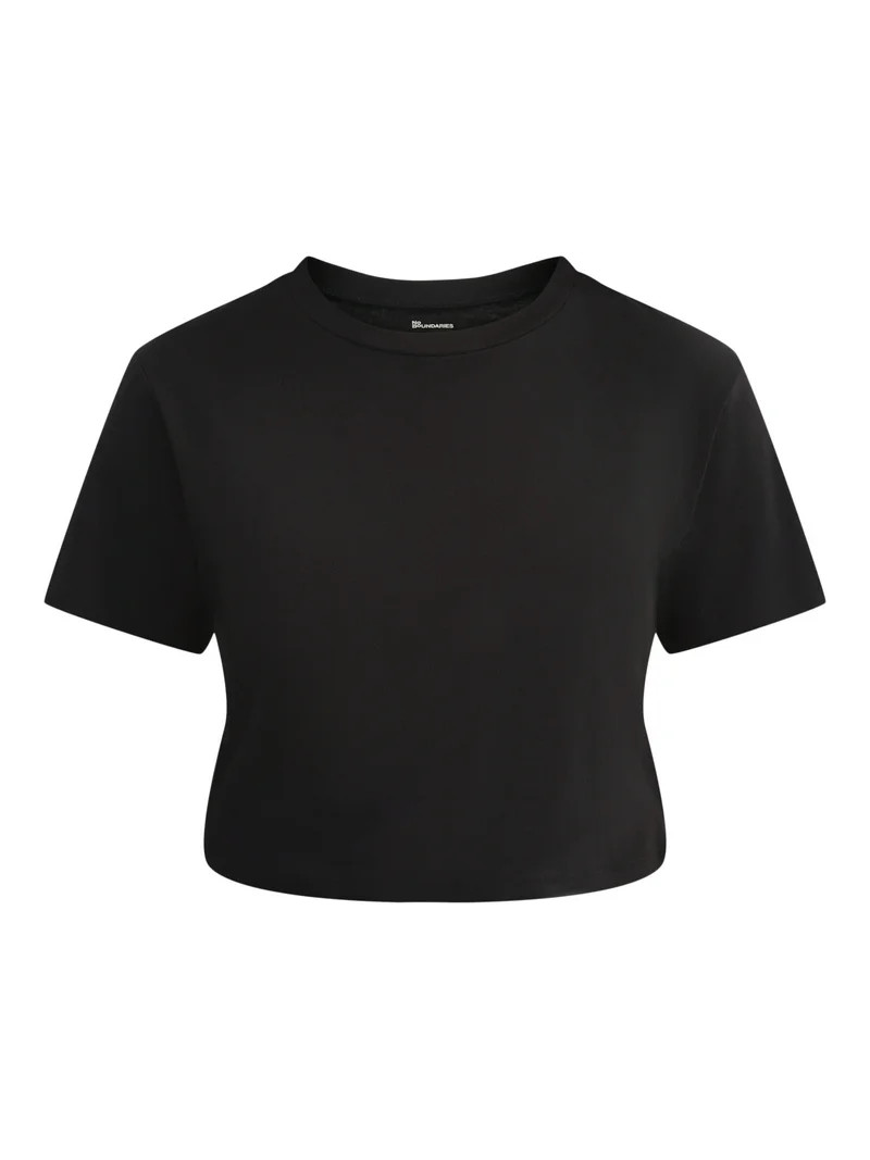 No Boundaries Cropped Boxy Cotton Tee with Short Sleeves, Women's | Walmart (US)