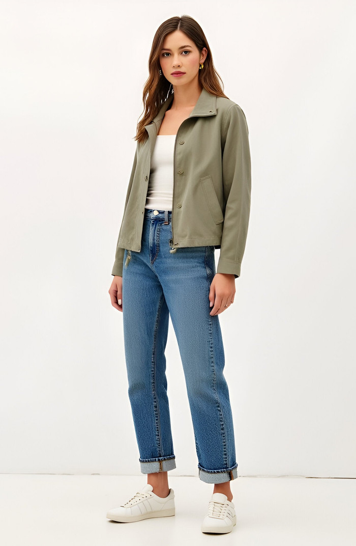 Cropped Utility Snap Button Adjustable Drawstring Hem Jacket | Nordstrom