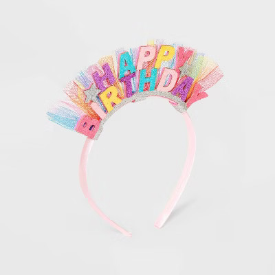 Kids' Glitter 'Happy Birthday' Headband with Tulle - Cat & Jack™: Hair Styling Accessory, Solid Pattern | Target