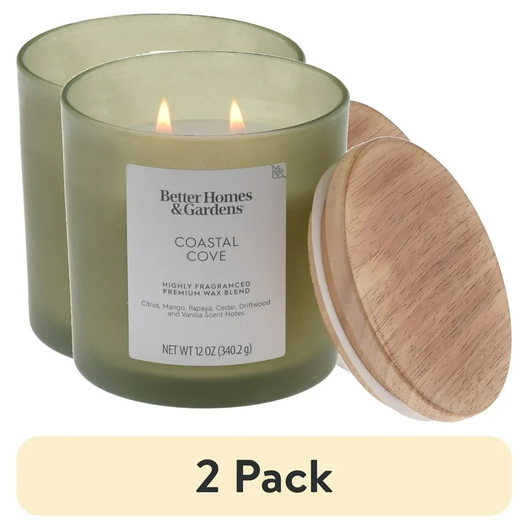 (2 pack) Better Homes and Gardens Coastal Cove Scented 2-Wick Frosted Jar Candle 12oz. | Walmart (US)