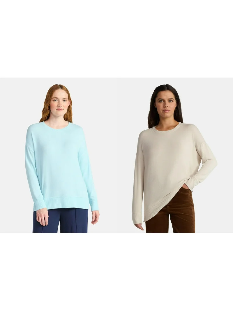 Time and Tru Women's Hacci Knit Pullover with Long-Sleeves, 2-Pack, Sizes XS - XXL | Walmart (US)