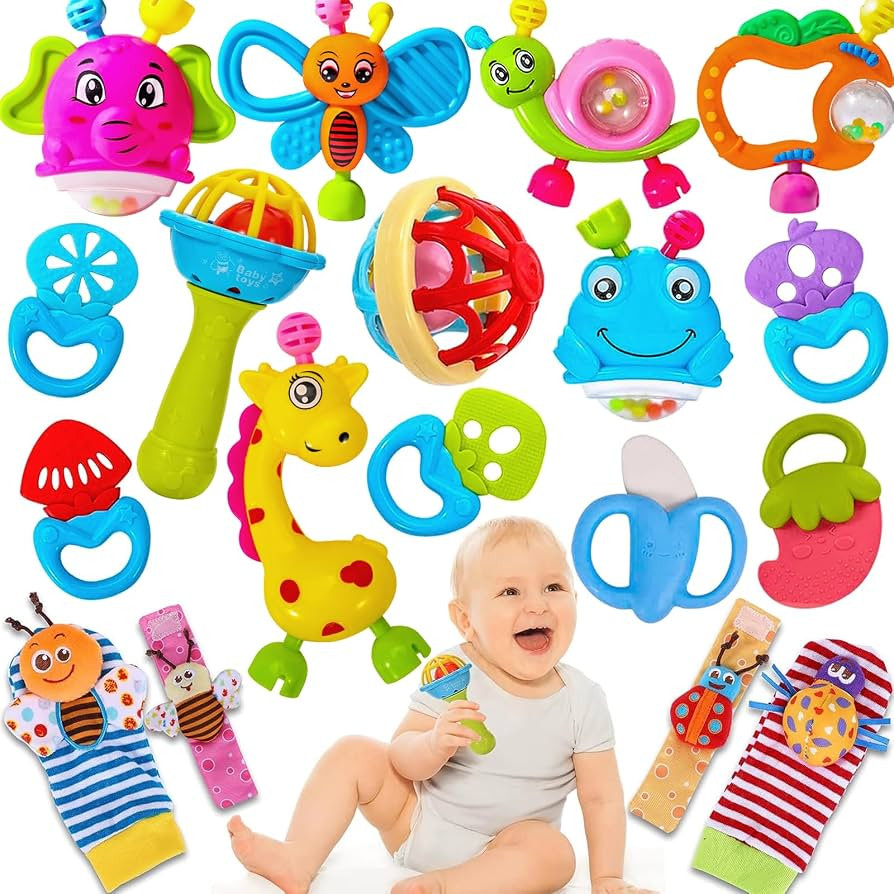AZEN 18Pcs Baby Toys 3-6 Months, Baby Rattles 0-6 Months, Newborn Infant Baby Toys 0-3 Months, Ba... | Amazon (US)