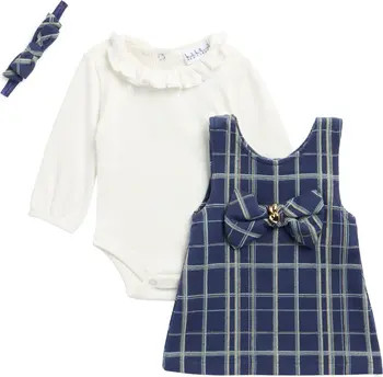 Nicole Miller Ruffle Bodysuit, Plaid Dress & Headband Set | Nordstromrack | Nordstrom Rack