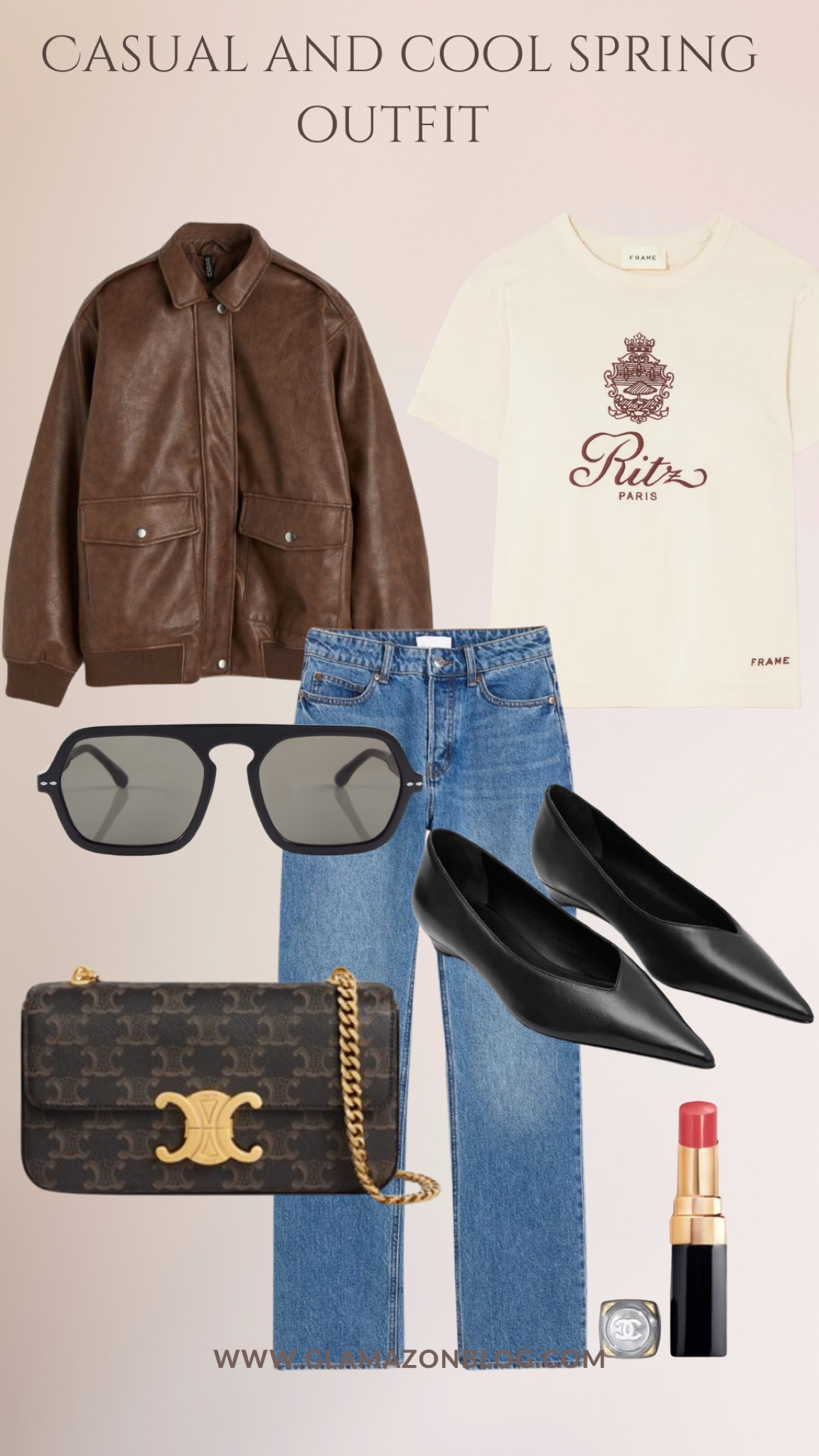 Spring outfit, celine bag, black cos shoes, ritz tshirt, brown bomber

#LTKSeasonal #LTKeurope #LTKstyletip