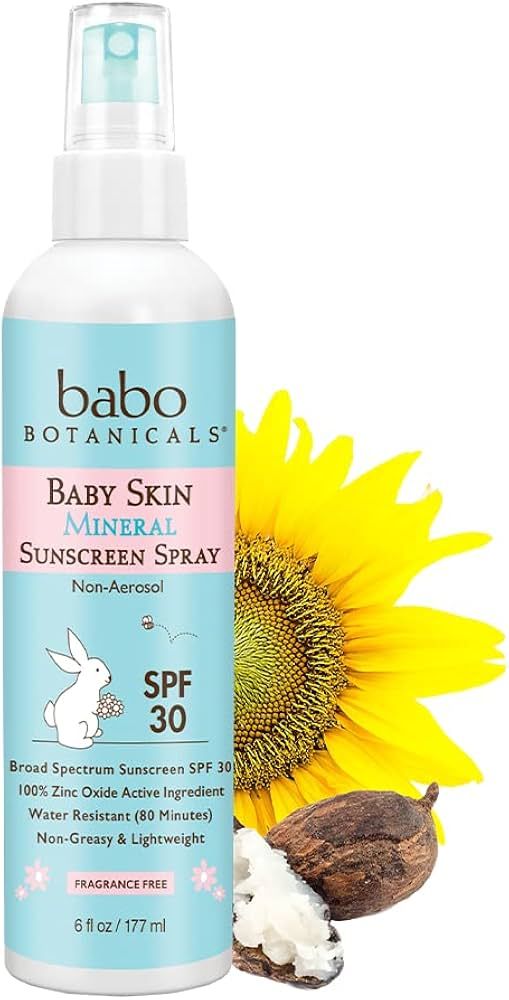 Babo Botanicals Baby Skin Mineral Sunscreen Spray SPF 30 with 100% Zinc Oxide Active, Water-Resis... | Amazon (US)