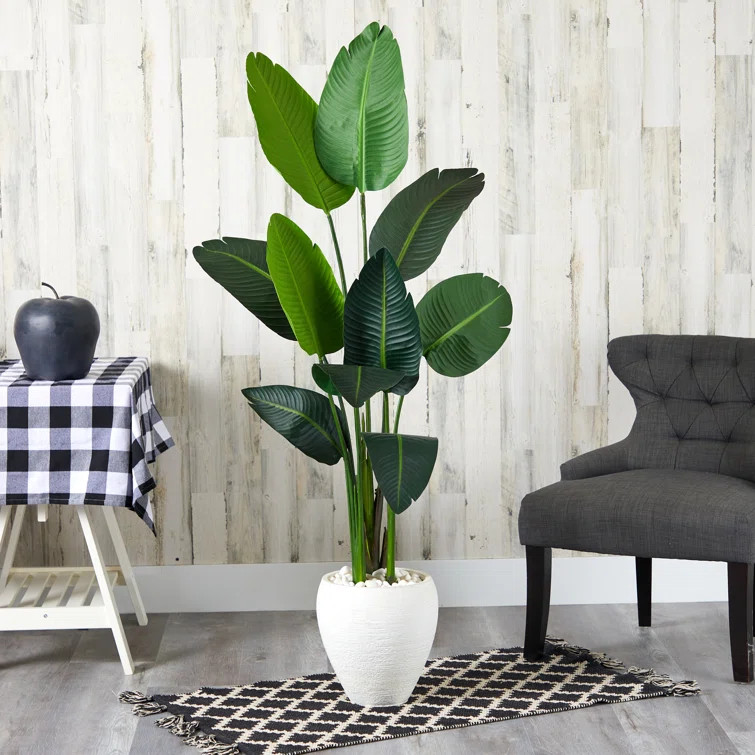 Faux Banana Leaf Tree in Fiber Clay Planter | Wayfair Professional