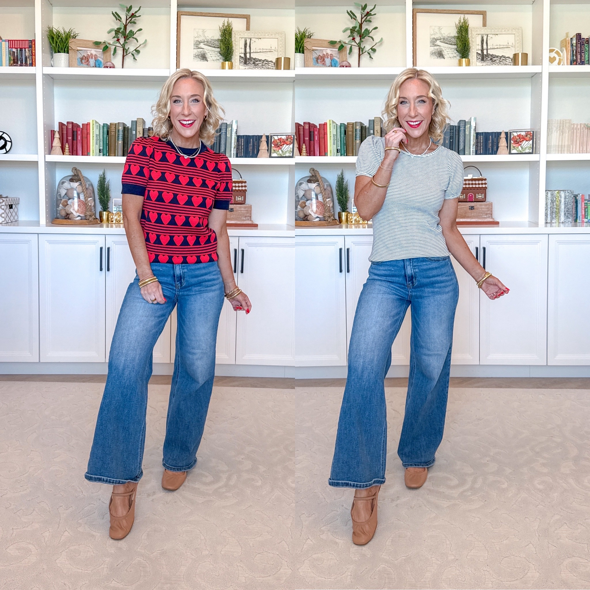 Walmart unboxing 1. Cozy Yarn Shrunken Sweater Tee w/ Short Sleeves - size XS. $22. Multiple colors, solids and prints. * Wide Leg Jeans - size 25. * Heart Print Cardigan - size XS. $24. Multiple colors, solids and prints. 2. Crewneck Top w/ Short Puff Sleeves - size XS. $12. 4 colors. 

 

#LTKFindsUnder50 #LTKSeasonal #LTKOver40