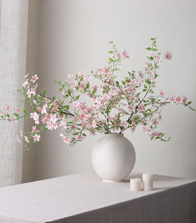 Fake Flowers, 3 Pcs Cherry Blossom Branches Artificial Flowers with Long Stems Faux Flowers for V... | Amazon (US)