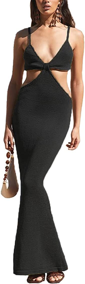 Antopmen Women Spaghetti Straps Knitted Maxi Dresses Elegant Sexy Party Cut Out Backless Bodycon Sli | Amazon (US)