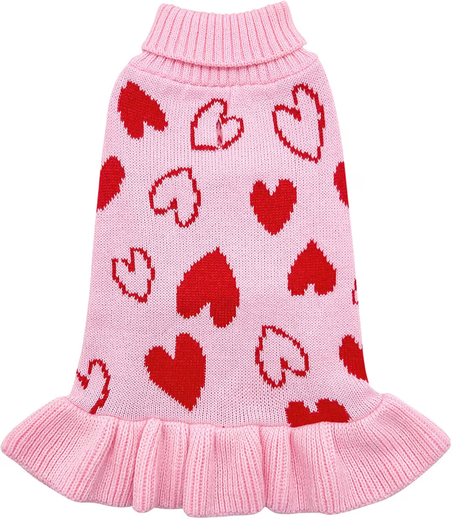 cyeollo Valentines Dog Sweater Dress, Warm Turtleneck Dog Sweaters for Small Dogs Girl, Stretchy ... | Amazon (US)