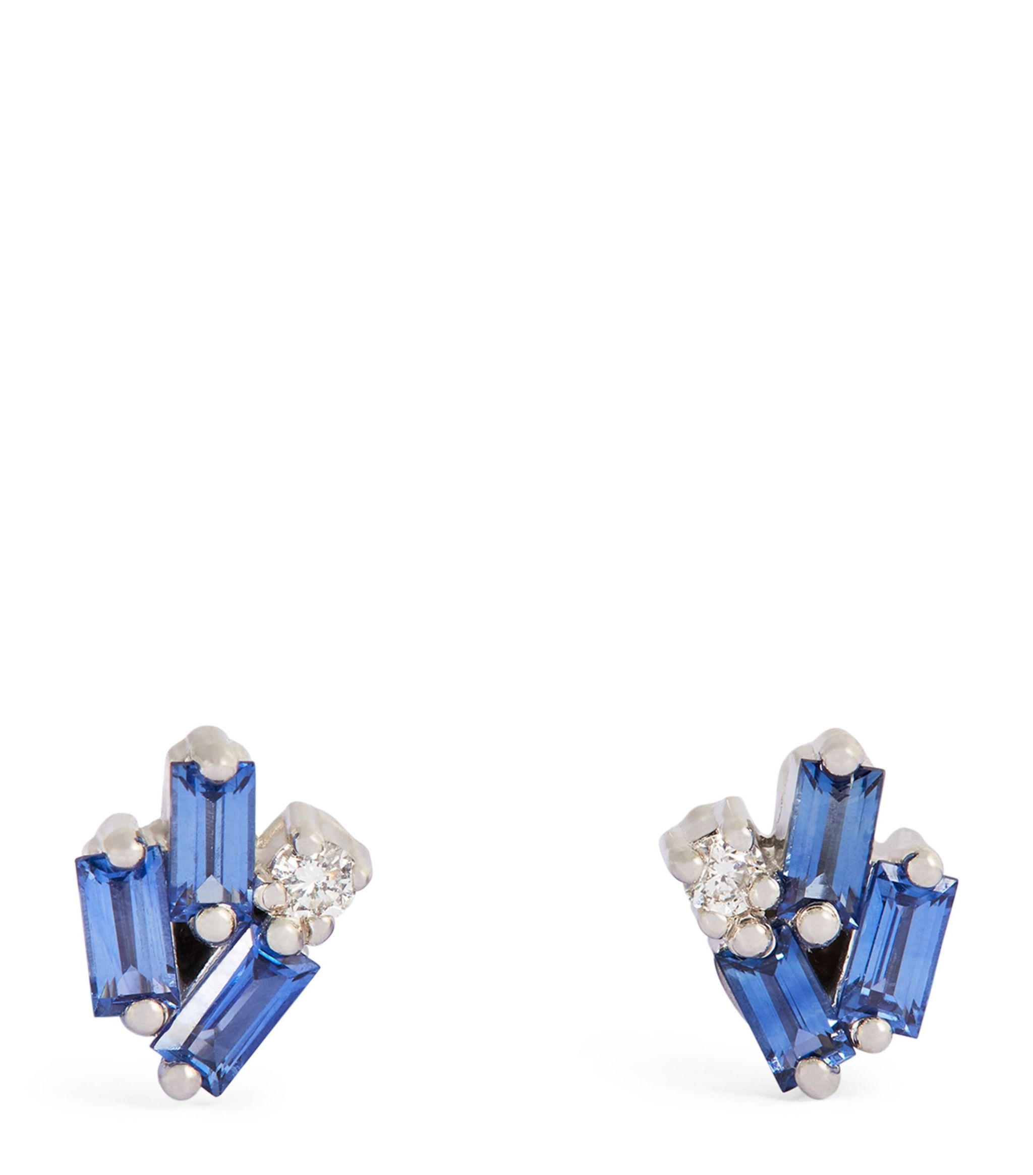 White Gold, Diamond and Sapphire Fireworks Cluster Stud Earrings | Harrods