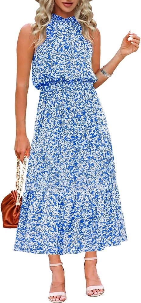 Chang Yun Maxi Summer Dresses for Women Halter Sleeveless Floral Boho Sun Vacation Outfits Long W... | Amazon (US)
