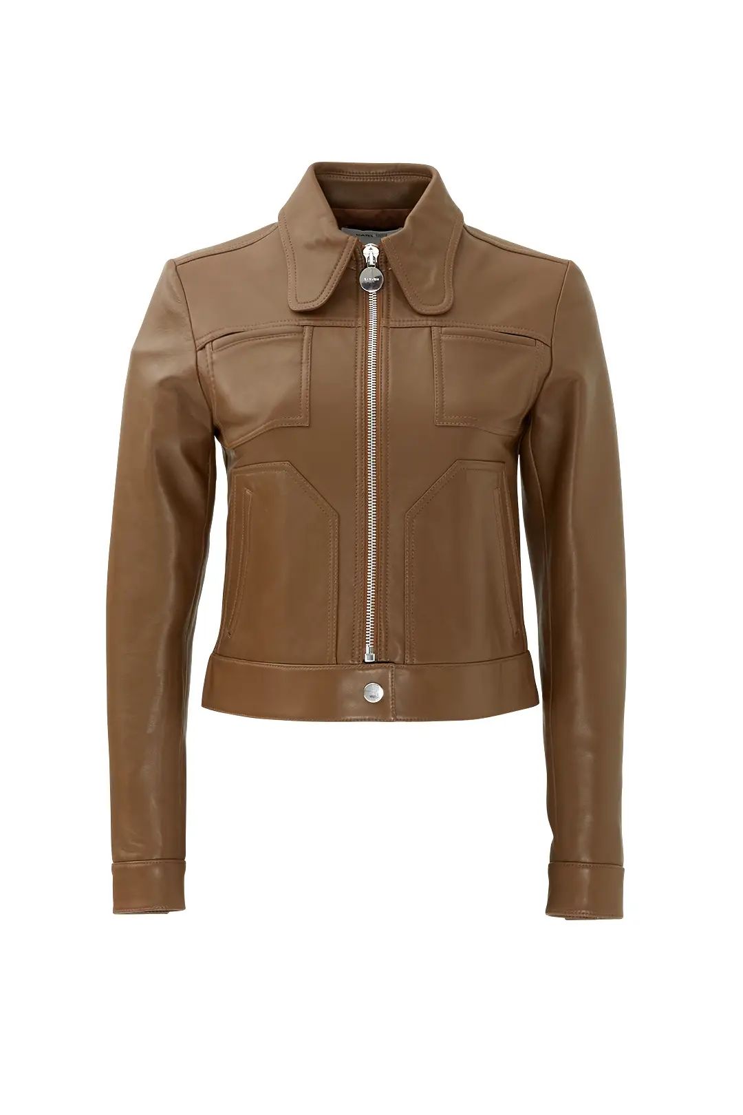 Carven Brown Pilot Leather Jacket | Rent The Runway
