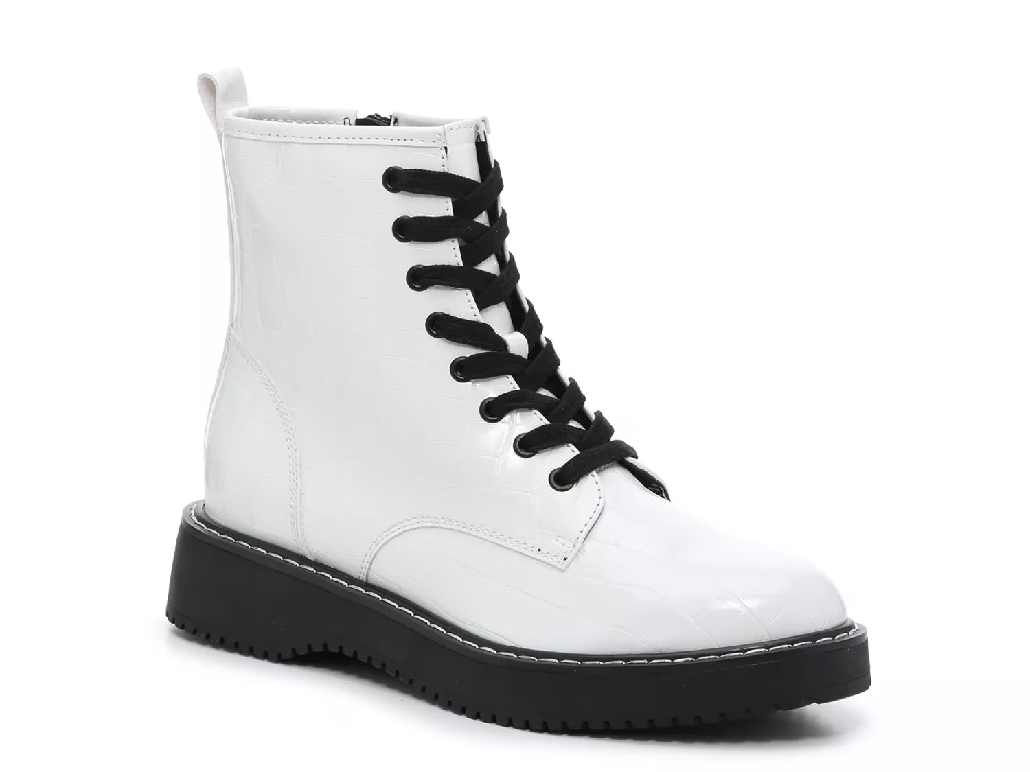 Madden Girl Kurrt Combat Boot - Women's - White Croc Embossed - Bootie Combat | DSW