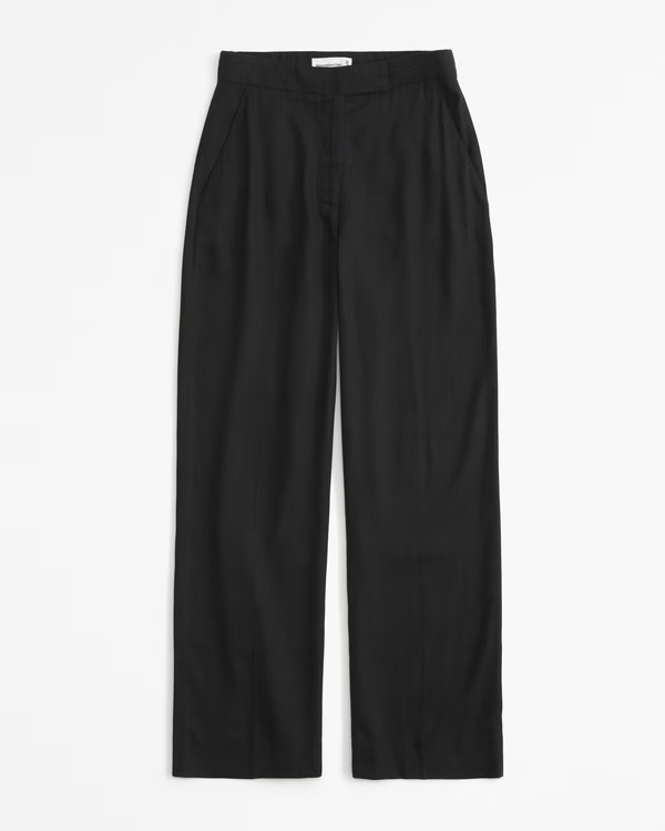Linen-Blend Tailored Straight Pant | Abercrombie & Fitch (US)