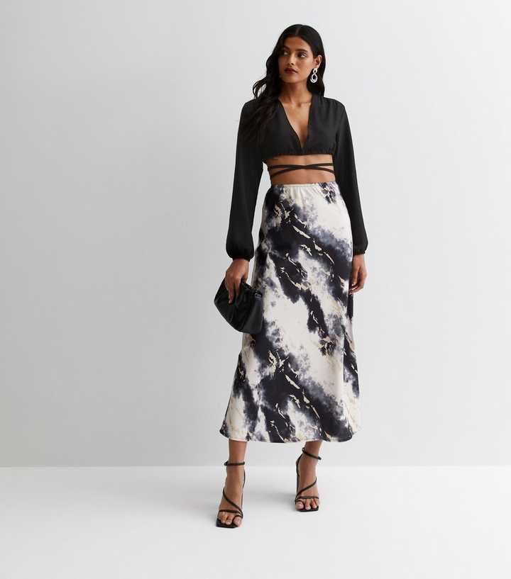Cameo Rose Black Tie Dye Satin Bias Cut Midaxi Skirt
						
						Add to Saved Items
						Remove... | New Look (UK)