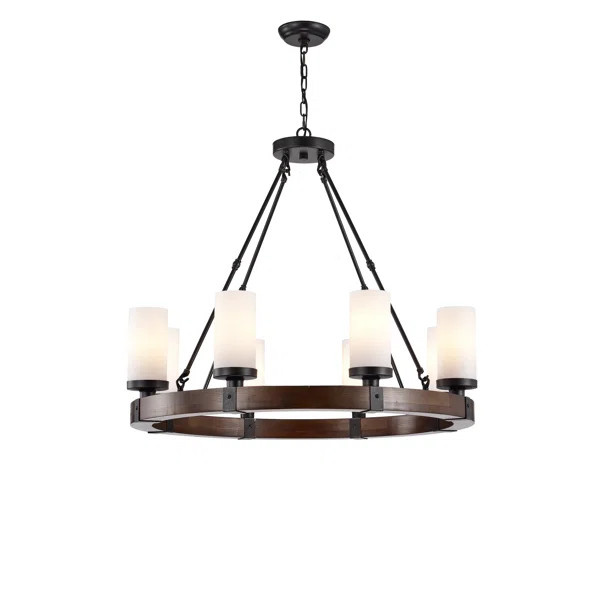 Nicosia 8 - Light Wood Dimmable Wagon Wheel Chandelier | Wayfair North America