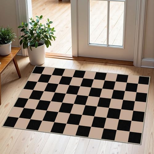 Front Door Mat Outside Entrance - 2x3 Black Tan Non-Slip Washable Doormat Indoor Outdoor Mat Entr... | Amazon (US)