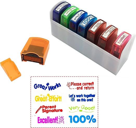 Reliancer 8PCS Teacher Stamp Set Colorful Self-Inking Motivation School Grading Stamps Encouragin... | Amazon (US)