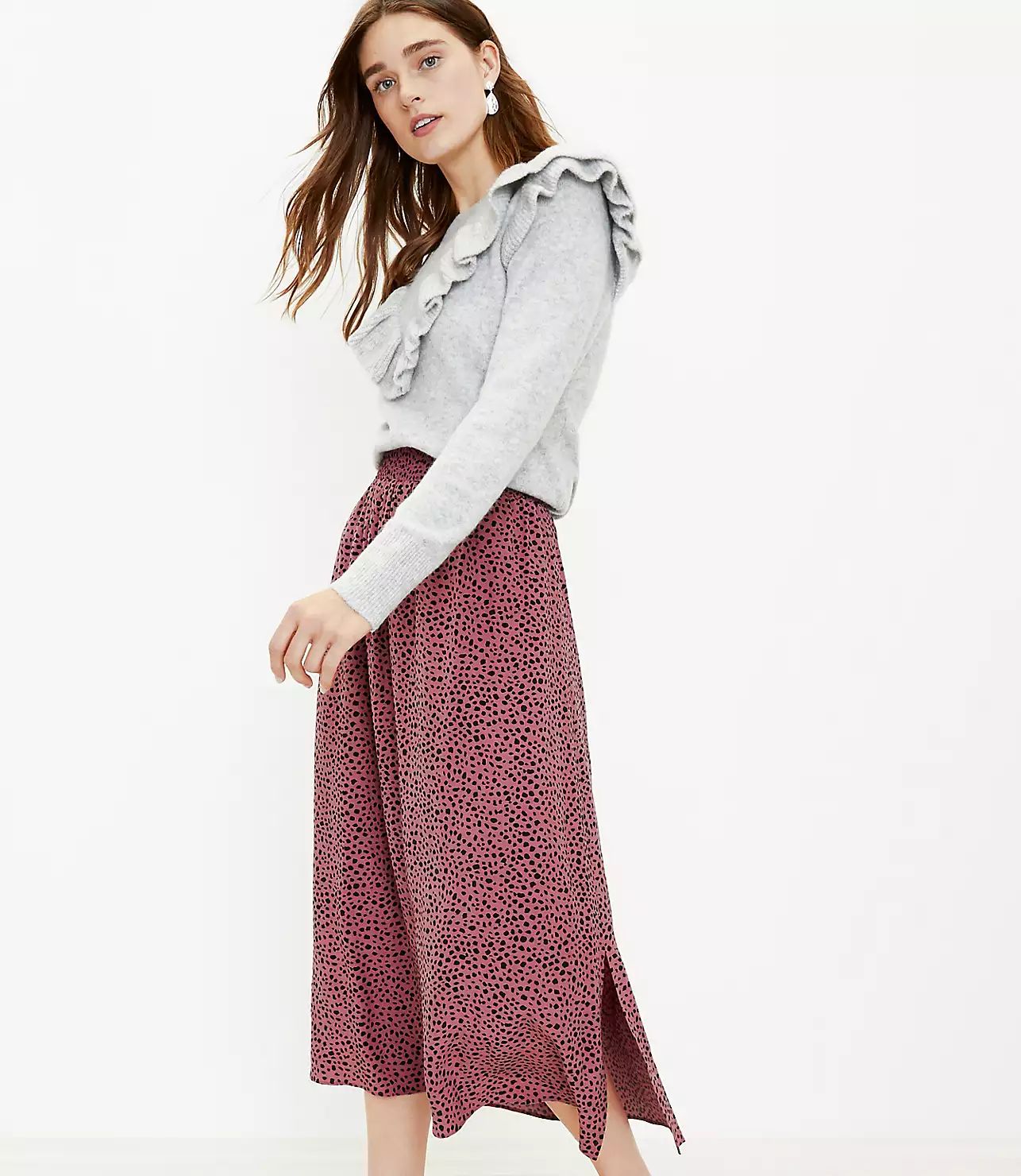 Spotted Smocked Midi Skirt | LOFT