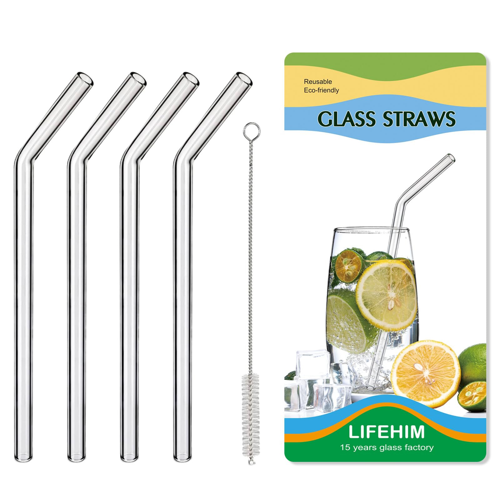 Borosilicate Glass Straws for 16 oz Tumbler, 9 inch 8mm BPA Free, Reusable Drinking Straws Clear ... | Amazon (US)