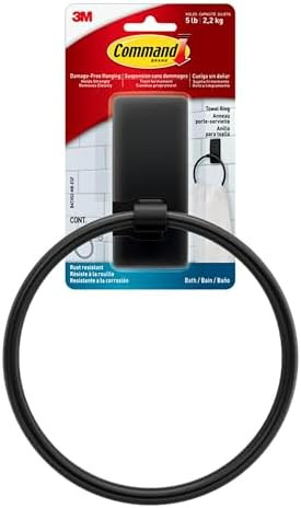 Command Hand Towel Ring Holder Matte Black with Water Resistant Command Strips, Rust Resistant Ba... | Amazon (US)