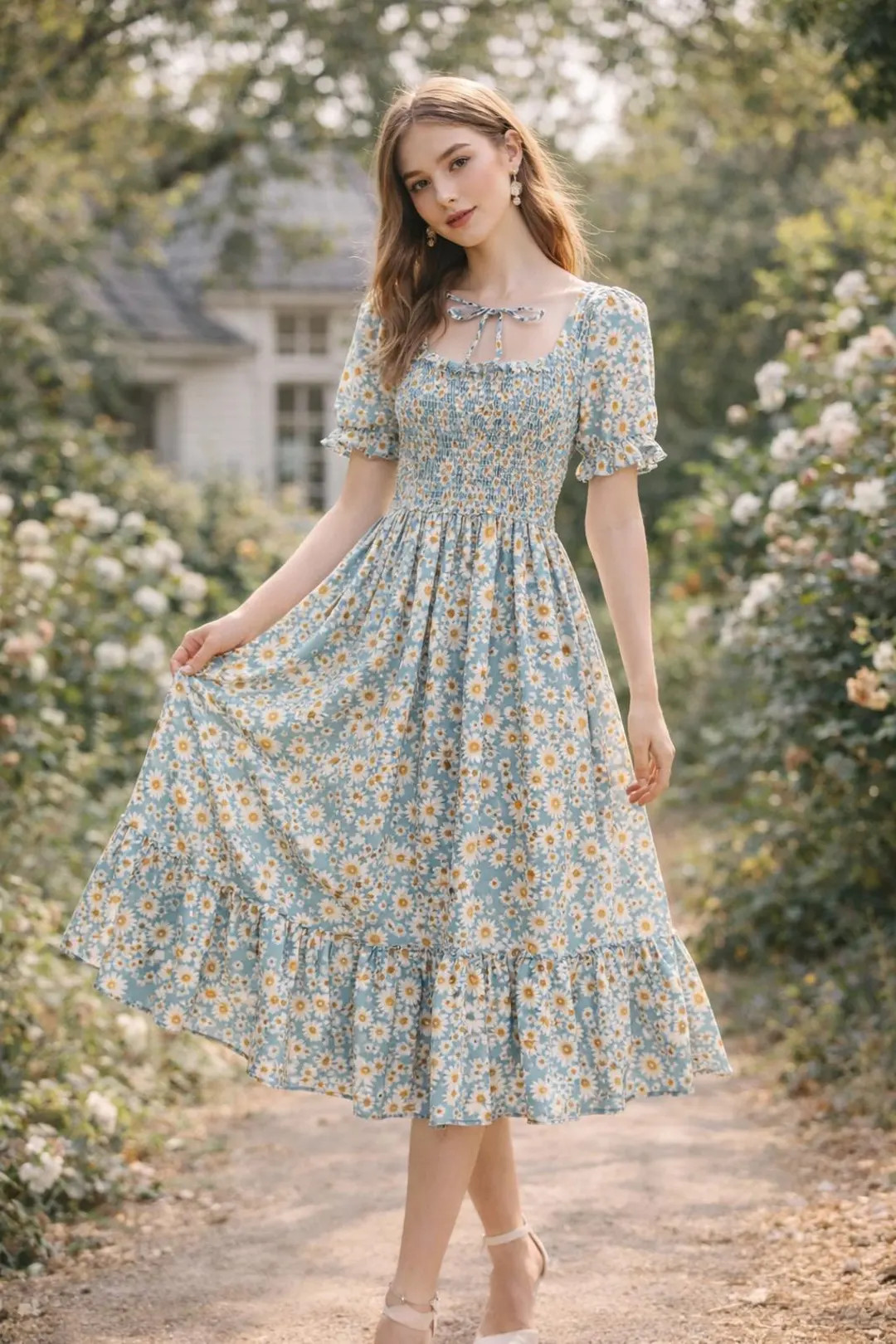 Floral Chiffon A-Line Dress – Elastic Waist Spring Summer Outfit | Etsy (US)