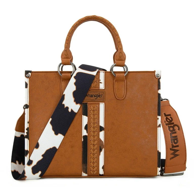 Wrangler Cow Print Tote Bag for Women Western Purse Boho Top Handle Satchel Handbag, Brown | Walmart (US)