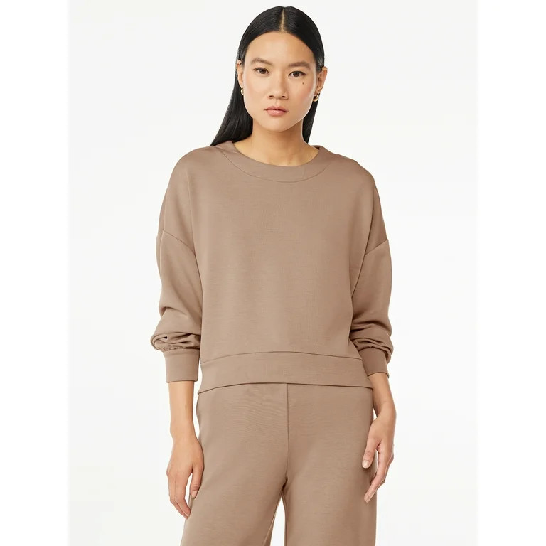 Scoop Women's Scuba Knit Cropped Sweatshirt with Drop Sleeves, Size XS-XXL | Walmart (US)