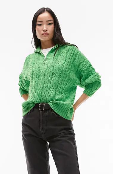 Topshop Oversize Cable Knit Half Zip Sweater | Nordstrom