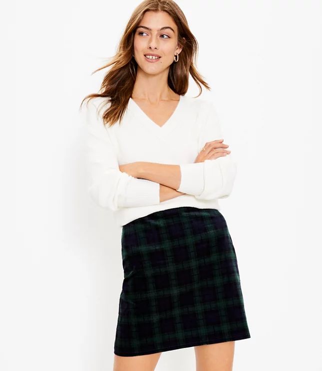 Plaid Stretch Velvet Skirt | LOFT | LOFT