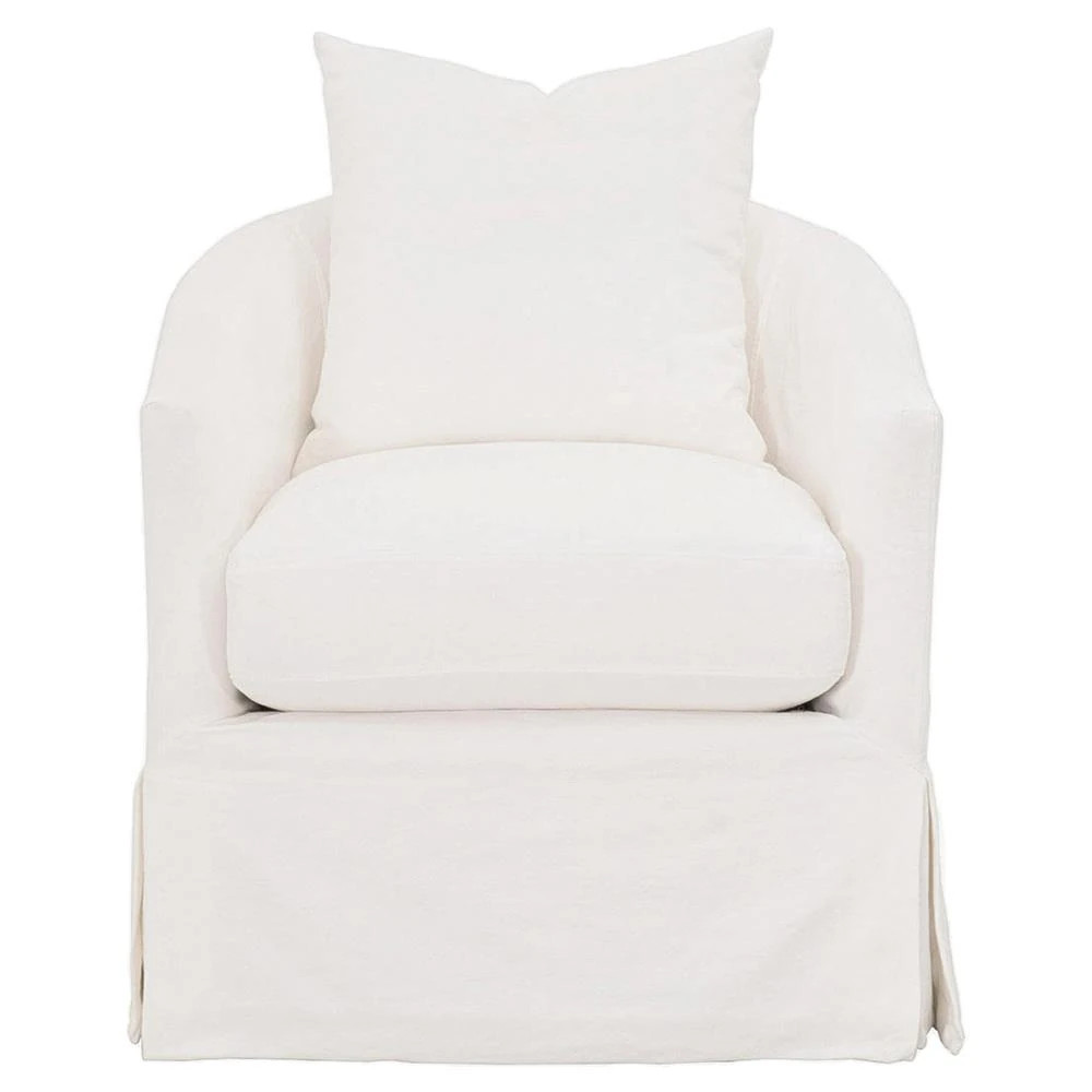 Faith Modern Classic Cream Solid Oak Wood Slipcovered Swivel Arm Chair | Kathy Kuo Home