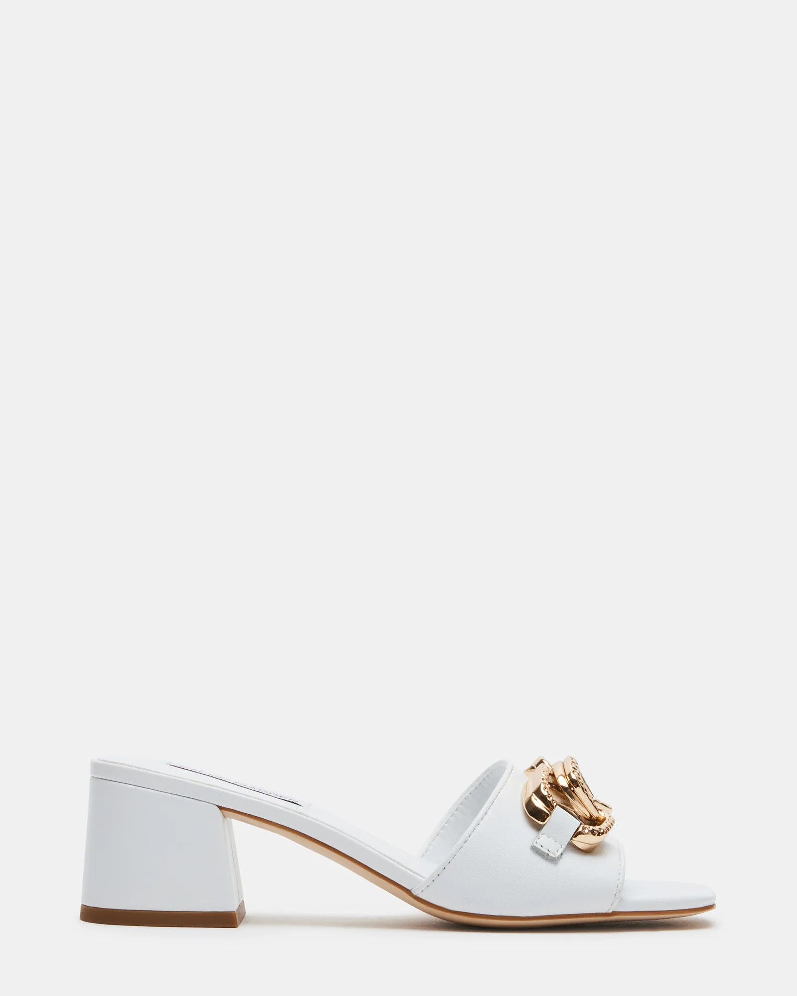 SANTANA White Leather Square Toe Block Heel Mule | Women's Heels | Steve Madden (US)