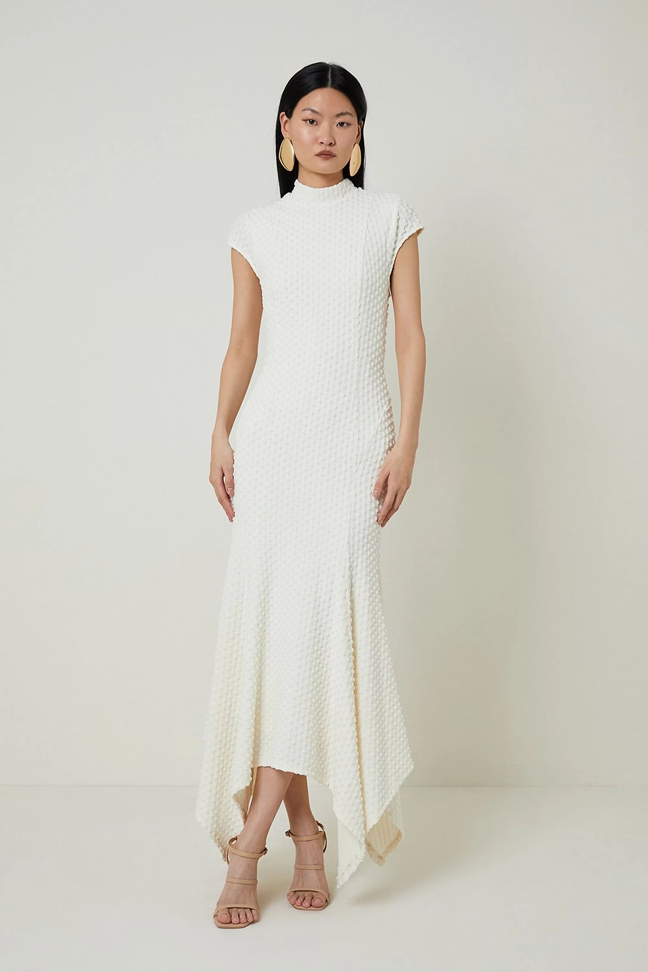 Textured Jersey Dramatic Hem Maxi Dress | Karen Millen US