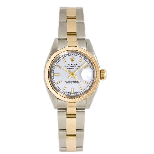 Pre-owned Rolex Ladies 26MM Datejust Stainless Steel & 18K Gold Oyster Braclet, Gold Fluted Bezel & A White Index Dial | Bed Bath & Beyond