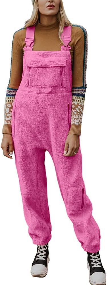 utcoco Womens Fuzzy Fleece Overall Jumpsuits Casual Loose Fit Winter Sherpa Bib Overalls with Poc... | Amazon (US)