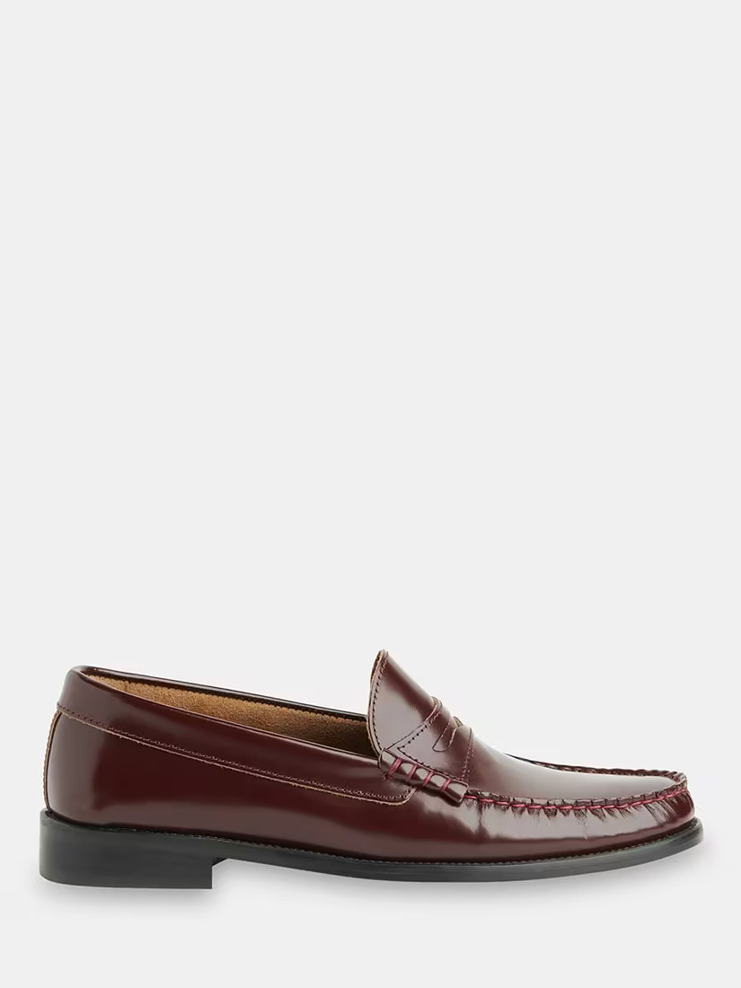 Whistles Manny Slim Leather Loafers. Burgundy | John Lewis (UK)