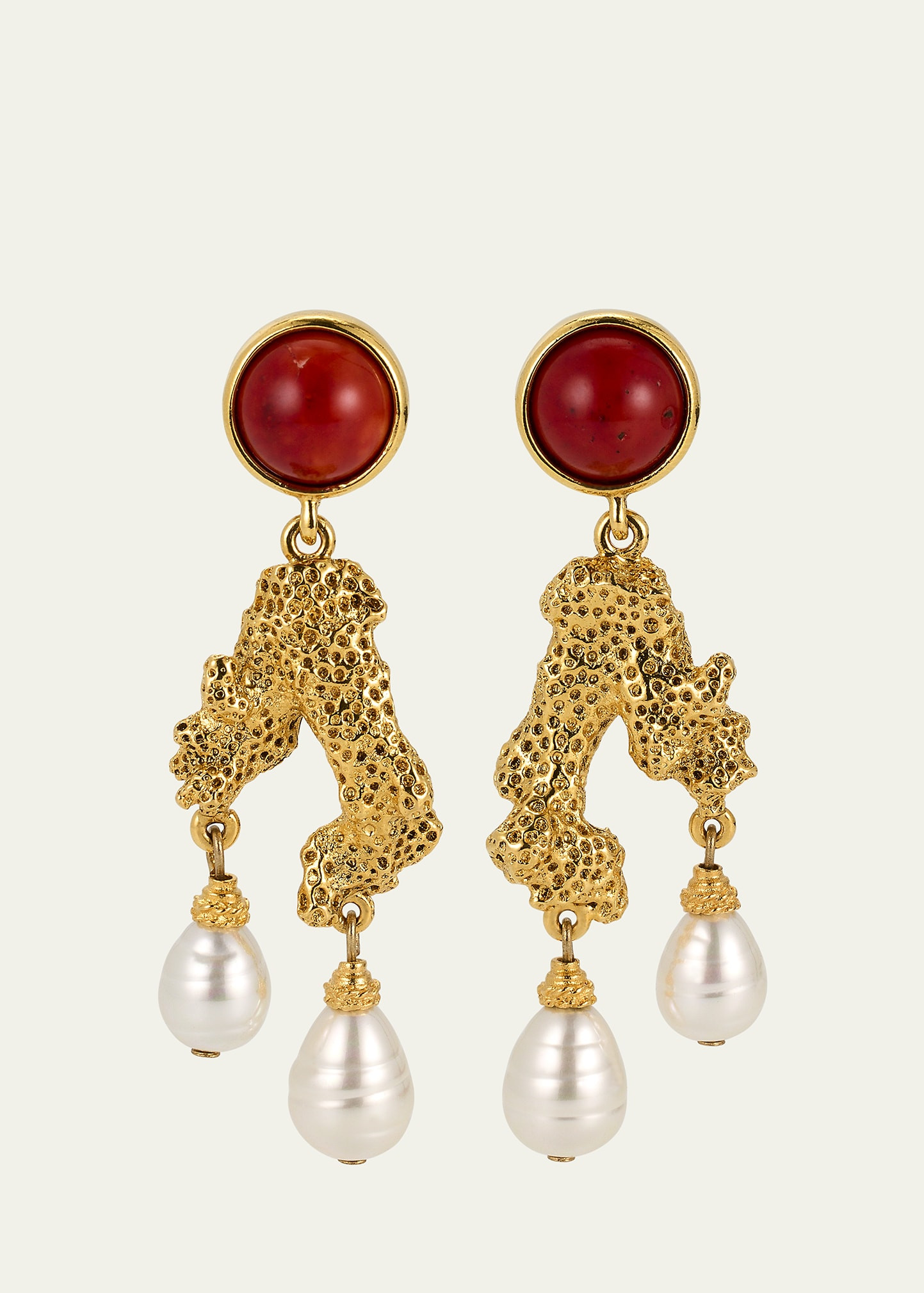 Ben-Amun Coral Post Earrings with Pearly Drops | Bergdorf Goodman