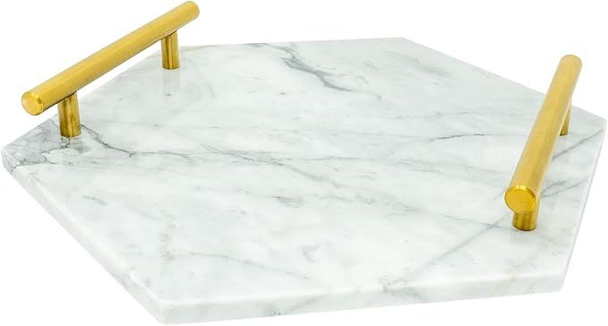 White Marble Tray with Gold Handles - Real Marble Perfume Tray for Vanity - Chic Modern Hexagon T... | Amazon (US)
